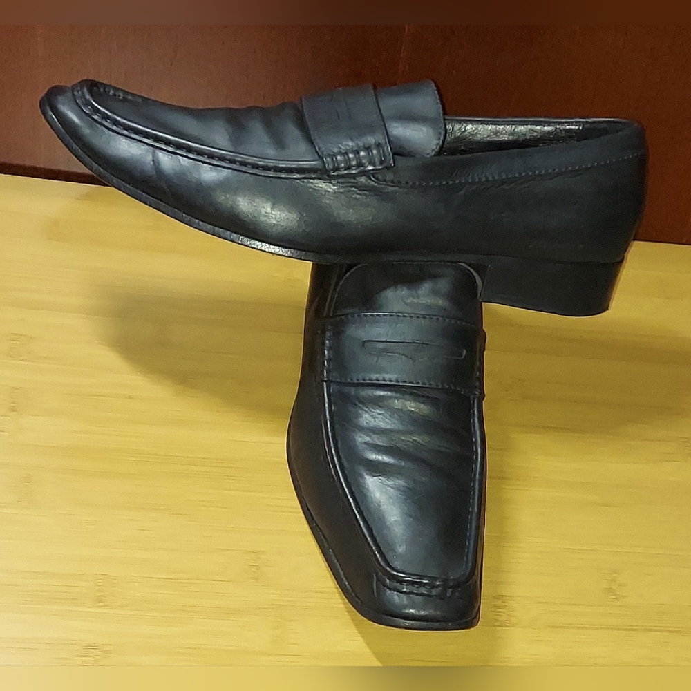 DSQUARED2 MEN'S BLACK LEATHER SLIP-ON PENNY LOAFERS SIZE 45 MADE IN ITALY